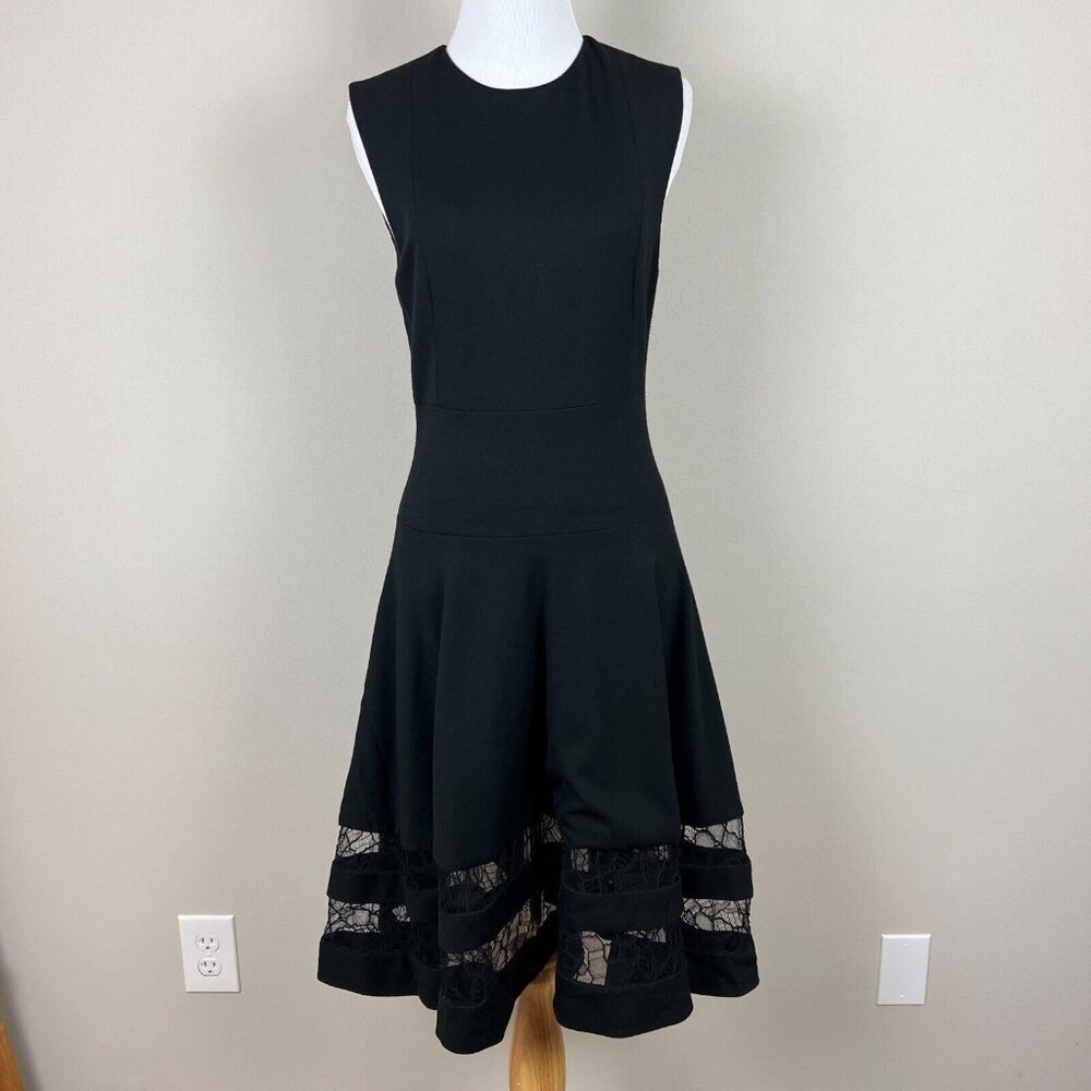 Jason Wu Midi Dress 6 Black Fit & Flare Lace Trim‎ A-Line Cocktail Sleeveless